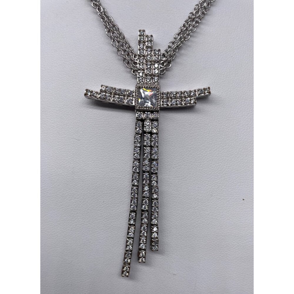 Rhinestone CROSS Pendant Silver-tone layered necklace Phoenix Jewelry